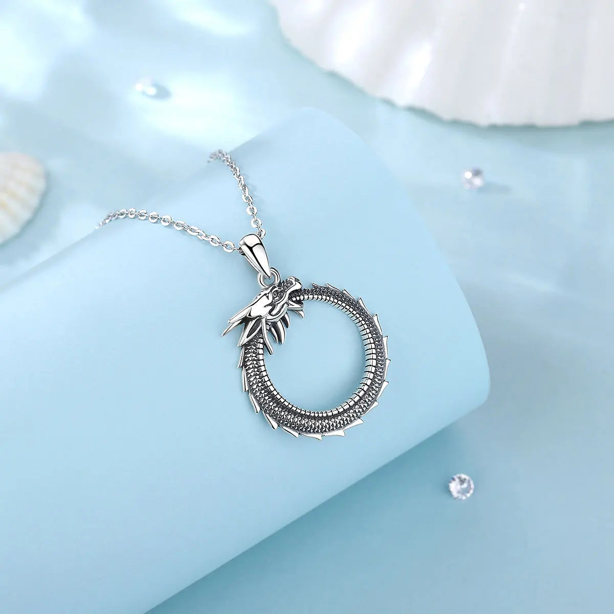 Eudora Real 925 Sterling Silver Dragon Neckalce Temperament Personality Round Cool Dragon Pendant Fine Jewelry for Man Gift
