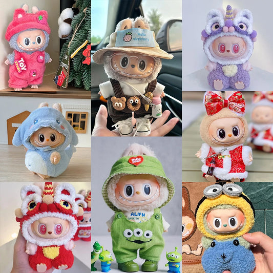 Cute Doll Clothes for LABUBU Mini Plush Doll Clothing Set The Monsters Outfit 17cm Cotton Doll Dress Hat Accessories Kids Gift