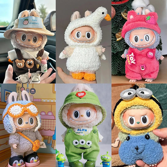 Cute Doll Clothes for LABUBU Mini Plush Doll Clothing Set The Monsters Outfit 17cm Cotton Doll Dress Hat Accessories Kids Gift