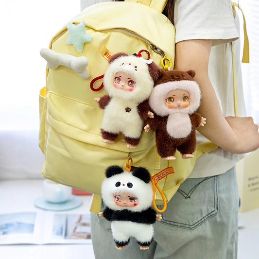 Trendy Cute Animal Series Vinyl Plush Toys Cartoon Panda Otter Puppy Backpack Pendants Kawaii Stuffed Plush Doll Keychain