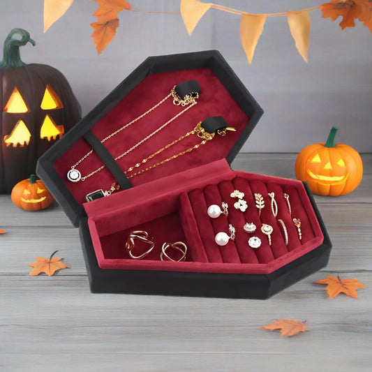 Halloween Coffin Velvet Jewelry Box Necklace Ring Earrings Pendant Gifts Organizer Storage Display Travel Portable Exquisite